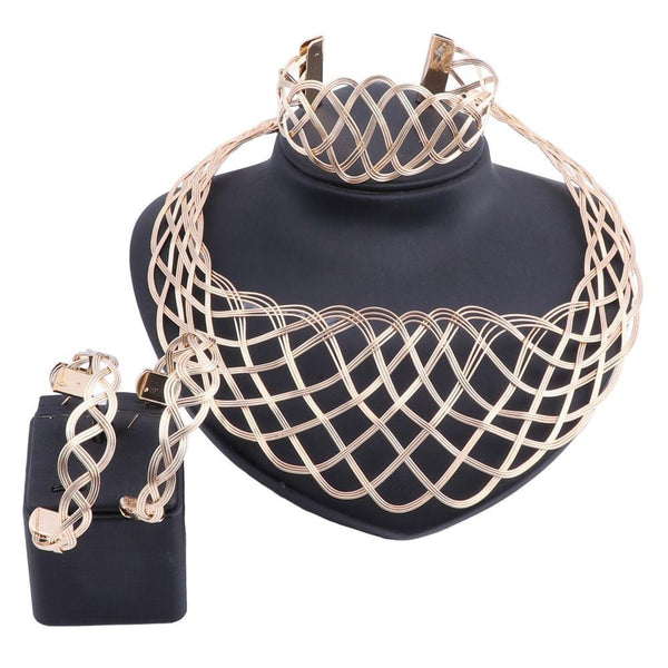Weaved Necklace, Bracelet & Earrings Jewelry Set