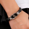 Stainless Steel Black Leather Silver Cuff Bracelet