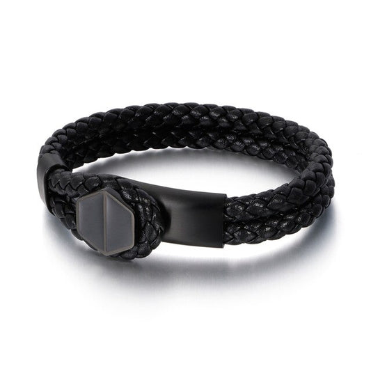 Stainless Steel Black Rope Chain Bracelet