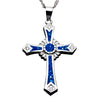 Silver with Blue Fire Opal Cross Pendant Necklace