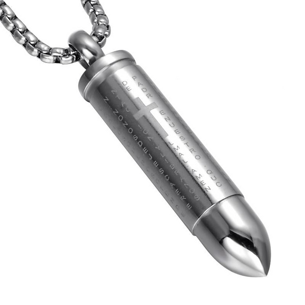 Lord's Prayer Ash Urn Memorial 3D Cross Bullet Pendant Necklace