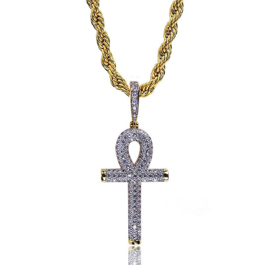 Hip Hop Gold Cross with Cubic Zirconia Pendant Necklace