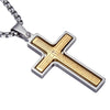 Two Tone Gold & Silver Lord's Prayer Cross Rotating Pendant Necklace