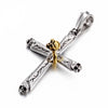 Silver Cross with Gold Skull Pendants Necklace