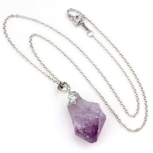 Silver Plated Natural Purple Amethysts Pendant Necklace