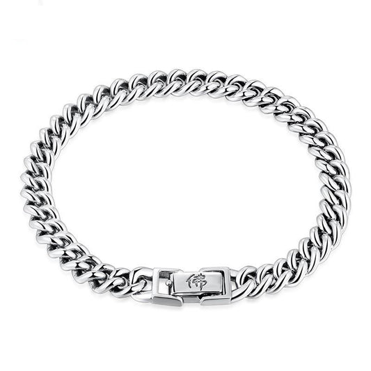 Buddha Six Words Signet Chain Link Sterling Silver Biker Vintage Bracelet