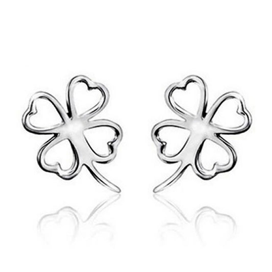 925 Sterling Silver Lucky Four-leaf Clover Stud Earrings