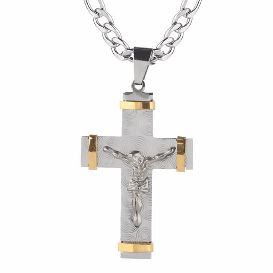 Gold and Silver Stainless Steel Jesus Christ Cross Pendant Necklace