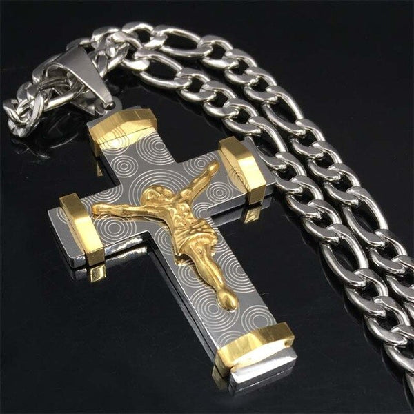 Gold and Silver Stainless Steel Jesus Christ Cross Pendant Necklace