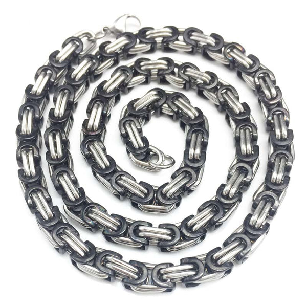 Byzantine Two Tone Black and Silver Stainless Steel Chain Link
