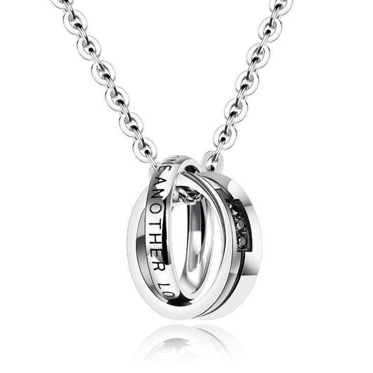 Couple Titanium with Cubic Zirconia Pendant Necklace Matching Set