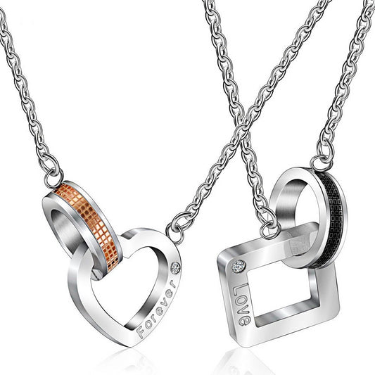 Stainless Steel Heart and Square Paired Pendant Necklace for Couples