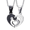 Stainless Steel Rhinestone Heart Couple Necklace Pendant