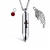 Bullet Angel Wing, Cross with Birthstone Pendant Memorial Necklace