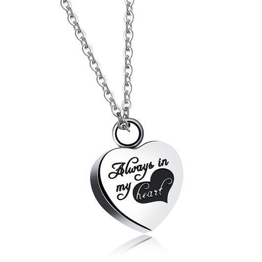 Titanium Silver Heart Cremation Pendant Memorial Necklace