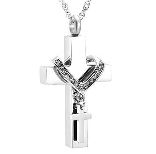 Stainless Steel Cross Cremation Pendant Memorial Necklace