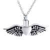316L Stainless Steel Heart with Angel Wings Pendant Memorial Necklace