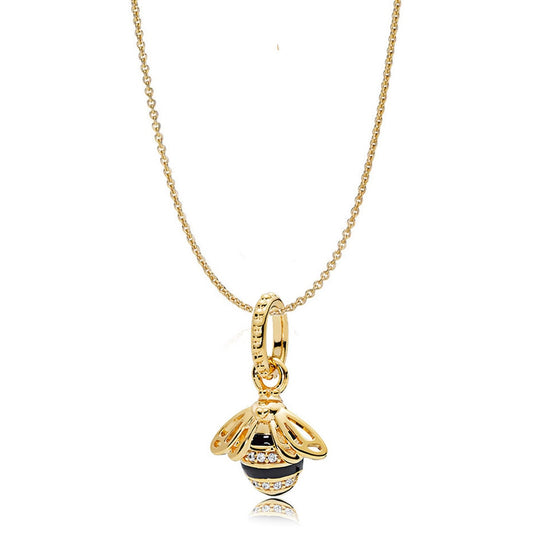 925 Sterling Silver Queen Bee Black Enamel and Cubic Zirconia Pendant Necklace