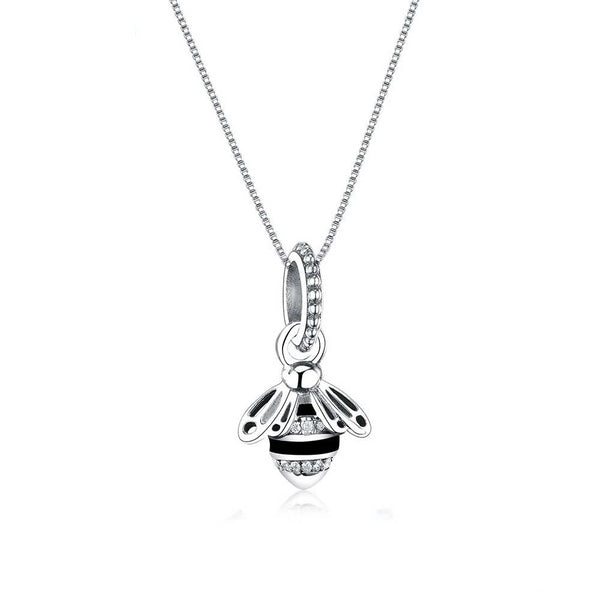 925 Sterling Silver Queen Bee with Black Enamel Pendant Necklace