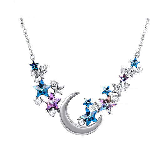 Moon Embellished with Sparkling Swarovski Crystals Pendant Necklace