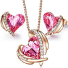 Crystal Pink Heart and Angel Wings Necklace & Earrings Jewelry Set