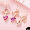 Crystal Heart & Fashion Tree Rose Gold Necklace & Earrings Jewelry Set
