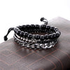 Set of 3 Multilayer Leather, Beaded & Stainless Steel Link Chain Charm Bracelet