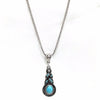 Tibetan Silver Crystal & Turquoise Chain Pendant Necklace & Earrings Jewelry Set