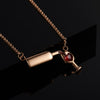 Stainless Steel Wine Glass Red Cubic Zirconia Pendant Necklace