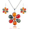 Baltic Synthetic Amber Flower Necklace & Earrings Jewelry Set