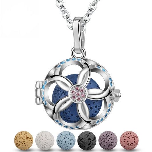 Floral Blossom Pink Cubic Zirconia Aromatherapy Pendant Necklace