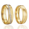 Gold Brushed Matte Titanium Steel and Cubic Zirconia Wedding Ring Set