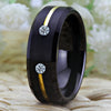 Cubic Zirconia Brushed Matte with Golden Groove Black Tungsten Carbide Wedding Band