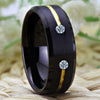 Cubic Zirconia Brushed Matte with Golden Groove Black Tungsten Carbide Wedding Band