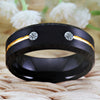 Cubic Zirconia Brushed Matte with Golden Groove Black Tungsten Carbide Wedding Band