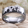 Wolf & Moon Inlay Silver Tungsten Carbide Wedding Band