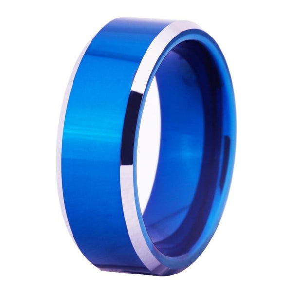 8mm Polished Surface with Silver Edges Tungsten Carbide Wedding Bands