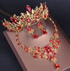 Baroque Vintage Gold Red Crystal and Rhinestone Tiara, Necklace & Earrings Jewelry Set