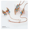 Rose Gold & Colorful Crystal Peacock Wings Necklace, Bracelet & Earrings Jewelry Set