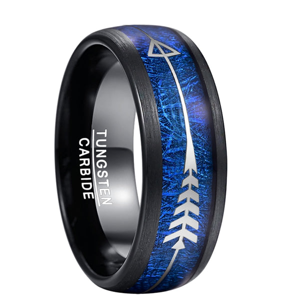 Arrow Design Blue Meteorite Tungsten Carbide Ring