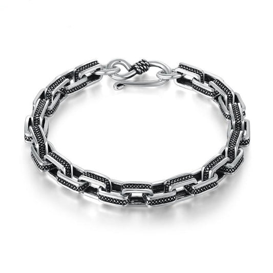 Square Black Cable Chain 925 Sterling Silver Biker Vintage Bracelet