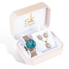 Women's Luxury Quartz Watch, Crystal Necklace & Earrings Jewelry Set