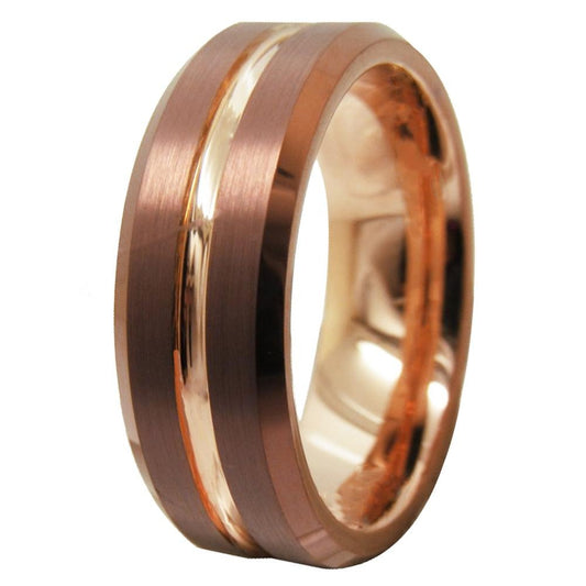 8mm Brushed Matte Coffee and Rose Gold Tungsten Carbide Wedding Band