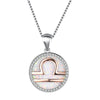 Sterling Silver Libra Pendant Necklace with Crystal Stone and Pearl Blue Opal Center