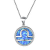 Sterling Silver Libra Pendant Necklace with Crystal Stone and Pearl Blue Opal Center