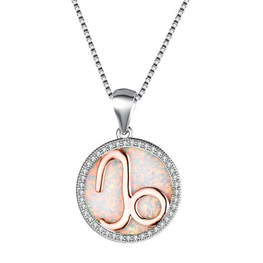 Crystal Stone Sterling Silver Capricorn Pendant Necklace with White, Blue or Pearl Col-ored Center