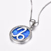 Crystal Stone Sterling Silver Capricorn Pendant Necklace with White, Blue or Pearl Col-ored Center