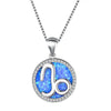Crystal Stone Sterling Silver Capricorn Pendant Necklace with White, Blue or Pearl Col-ored Center
