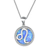 Leo Zodiac Crystal Sterling Silver Pendant Necklace with White, Blue or Pearl Colors