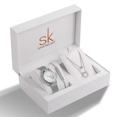 Luxury Watch, Crystal Necklace & Bracelet Fashion Jewelry Set